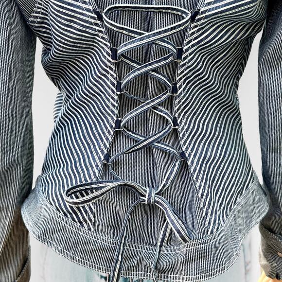 Betsey Johnson Pinstripe Denim Jean Corset Skull Jacket Collection USA Made 10 - Picture 4 of 9